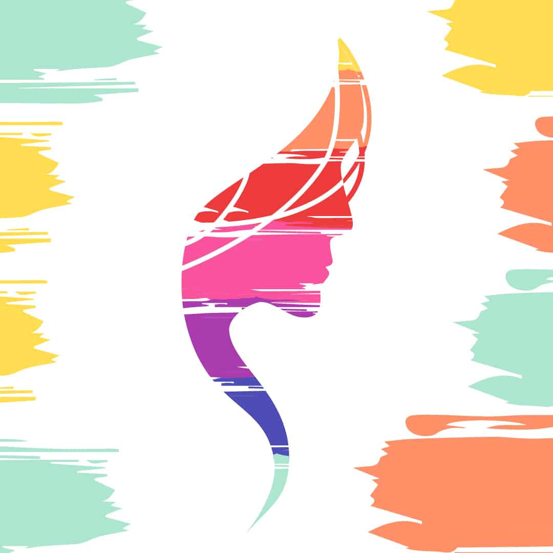 Face shapes made out of bright colours