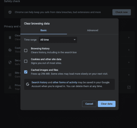 Cleaning Cache