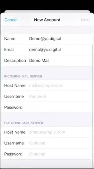 iPhone Mail Tutorial IMAP and SMTP settings page