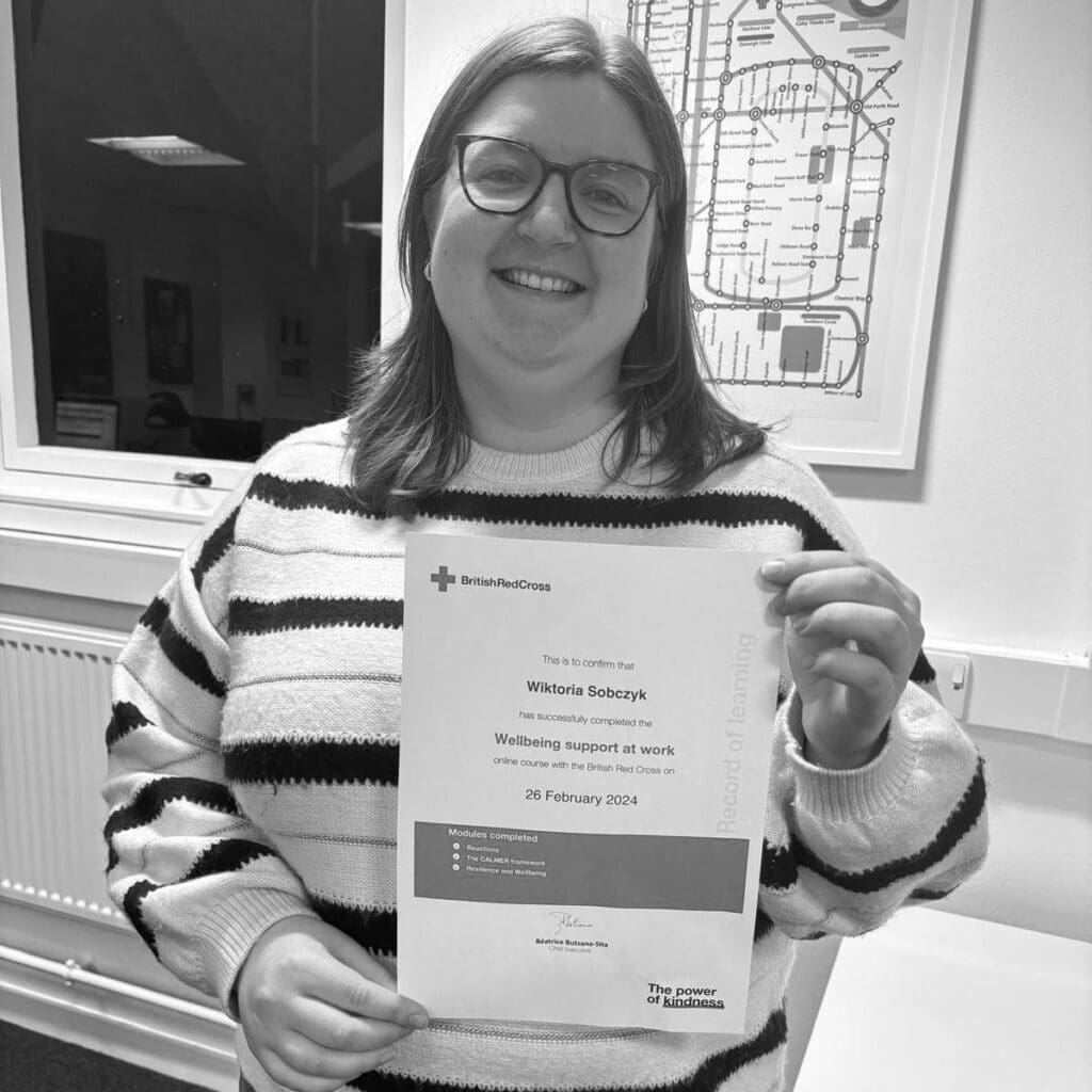Wiktoria on completes Wellbeing Support at Work certification